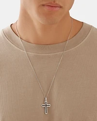 Men's Silver Cross Necklace with 0.30 Carat TW of Black Diamonds