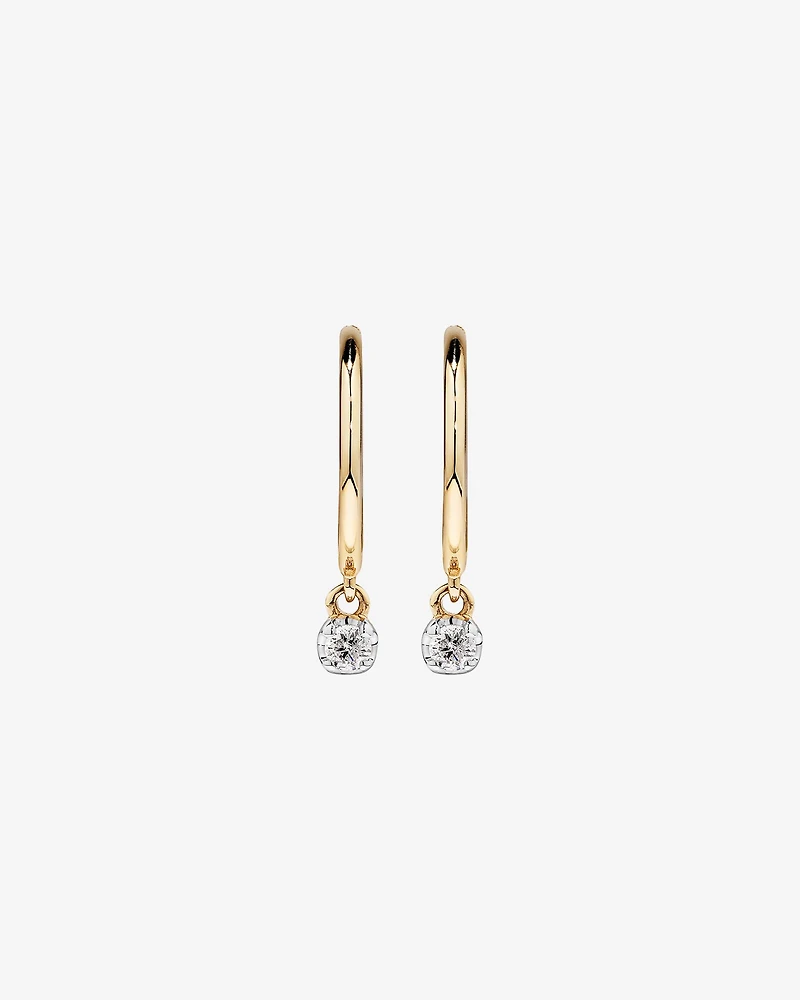 Round Brilliant Diamond Drop Sleeper Earrings in 10kt Yellow Gold