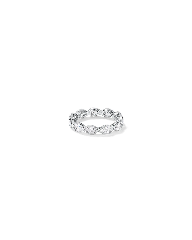 Pear Shaped Cubic Zirconia Bezel Set Eternity Ring in Sterling Silver