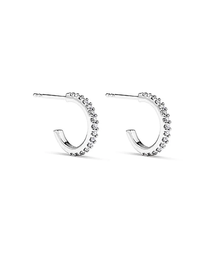 Half Hoop Stud Earrings with Cubic Zirconia in Sterling Silver