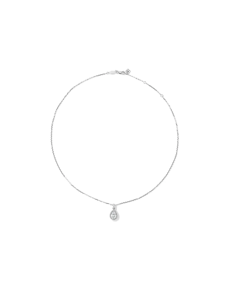 Pear Cubic Zirconia Halo Pendant Necklace in Sterling Silver