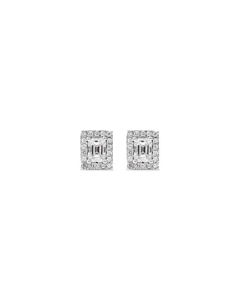 0.46 Carat TW Emerald Diamond Halo Stud Earrings in 10kt White Gold