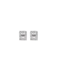 0.46 Carat TW Emerald Diamond Halo Stud Earrings in 10kt White Gold