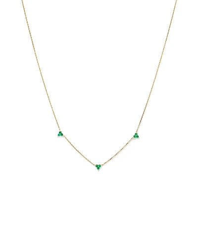 Emerald Trio Station Necklace in 10kt Yellow Gold