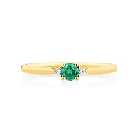 3 Stone Ring with Emerald & Diamonds in 10kt Yellow Gold