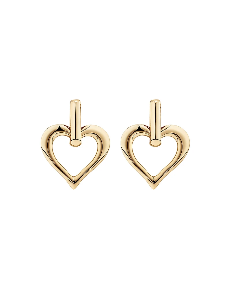 Open Heart Drop Stud Earrings in 10kt Yellow Gold