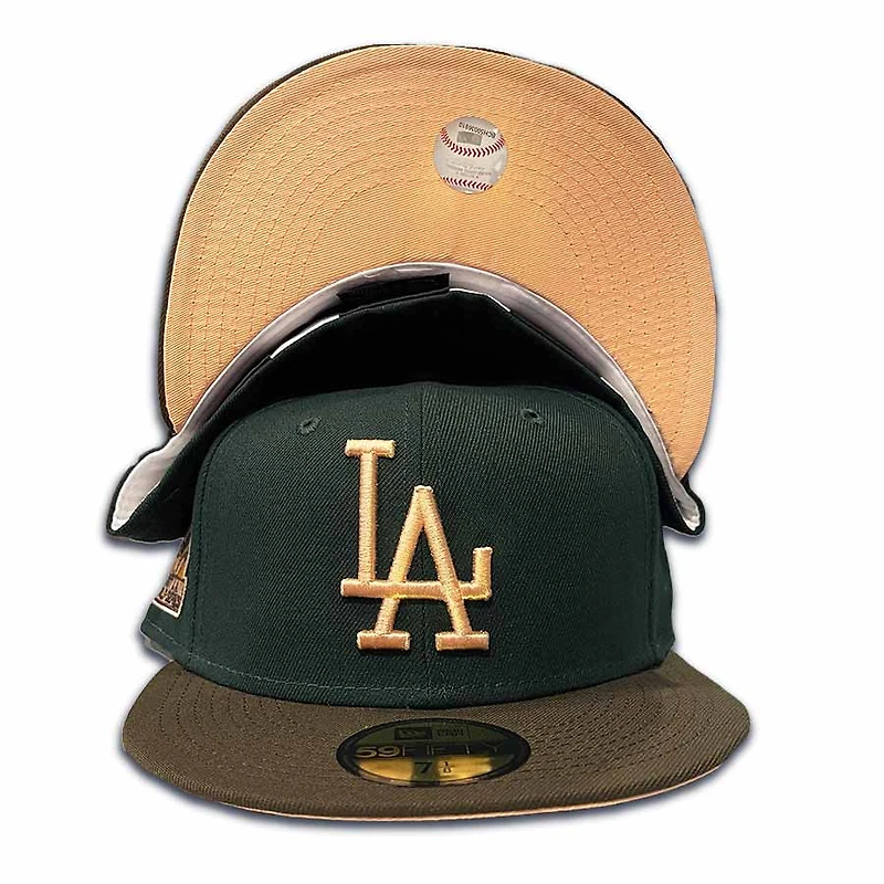 Los Angeles Dodgers Dark Green Two Tone 1st WS Patch Peach UV 59FIFTY Fitted Hat