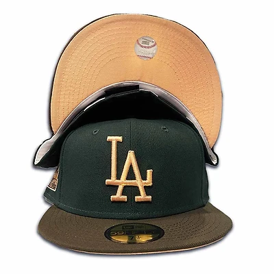 Los Angeles Dodgers Dark Green Two Tone 1st WS Patch Peach UV 59FIFTY Fitted Hat