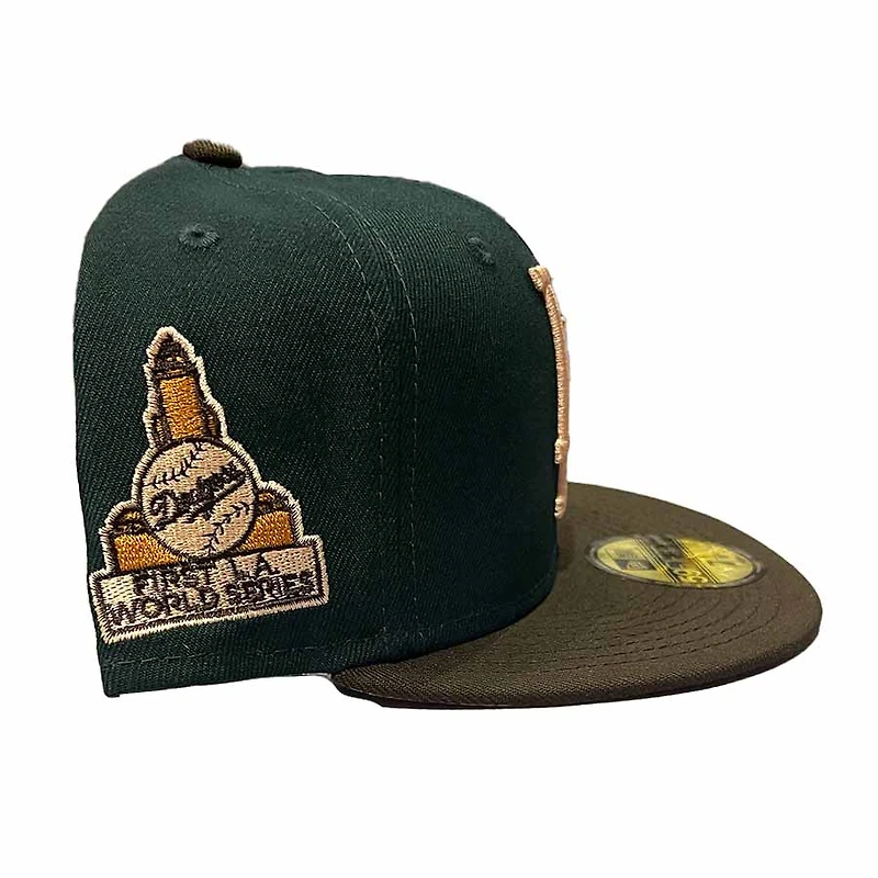 Los Angeles Dodgers Dark Green Two Tone 1st WS Patch Peach UV 59FIFTY Fitted Hat