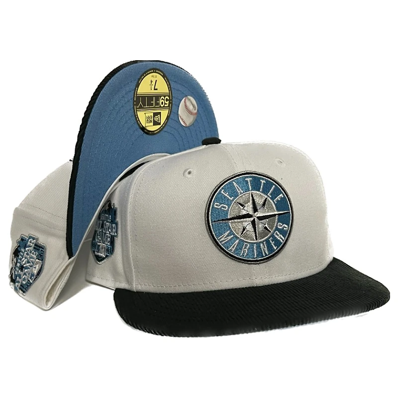Seattle Mariners White Two Tone 2023 All Star Game Patch Corduroy Brim Icy Blue UV 59FIFTY Fitted Hat