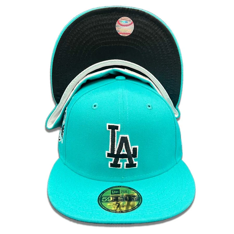 Los Angeles Dodgers Teal 60th Anniversary Patch Black Satin UV 59FIFTY Fitted Hat