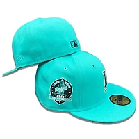 Los Angeles Dodgers Teal 60th Anniversary Patch Black Satin UV 59FIFTY Fitted Hat