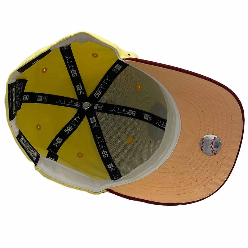 Chicago Cubs Soft Yellow Cardinal Sculpture Art Color 100 Years Wrigley Field Patch Peach UV New Era 59Fifty Fitted Hat