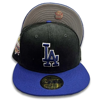 Los Angeles Dodgers Black Corduroy Two Tone Royal Blue 40th Patch Gray UV 59FIFTY Fitted Hat