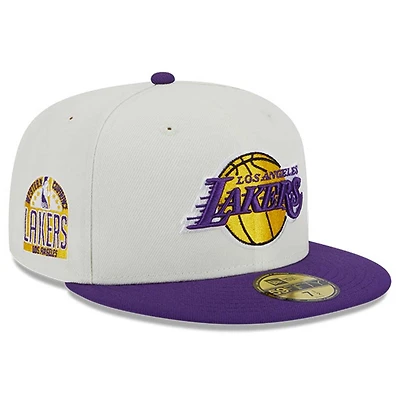 Los Angeles Lakers Chrome Retro MLB Throwback Conference Patch Gray UV 59FIFTY Fitted Hat