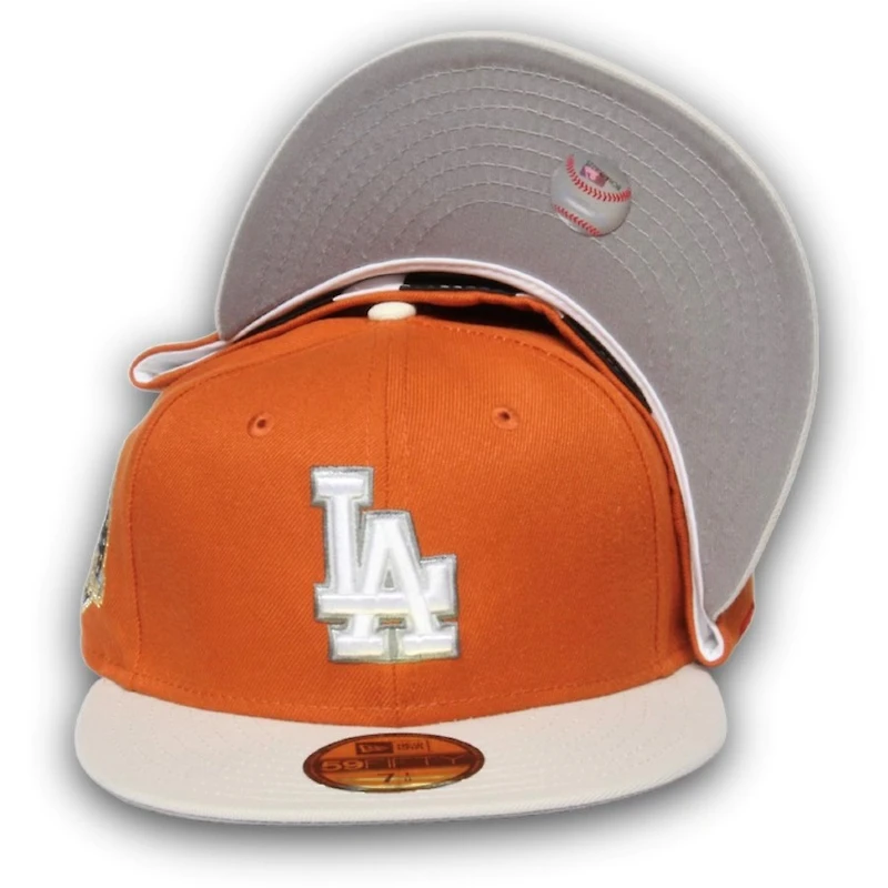 Los Angeles Dodgers Orange & Stone Two Tone 60th Anniversary Patch Gray UV 59FIFTY Fitted Hat