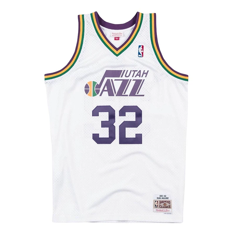 Utah Jazz Karl Malone Mitchell & Ness 1991-92 Hardwood Classics Swingman Player White Jersey