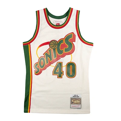 Seattle Supersonics Shawn Kemp Cream Mitchell & Ness 1995-1996 Hardwood Classics Swingman Jersey