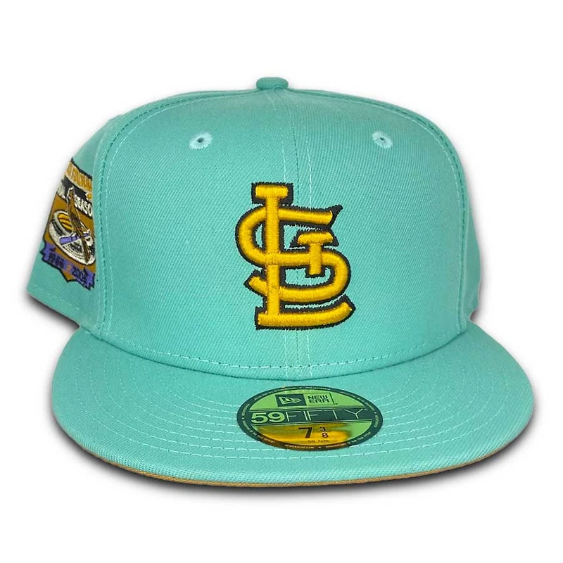 St. Louis Cardinals Easter Mint Green Busch Stadium Patch Peach UV New Era 59FIFTY Fitted Hat