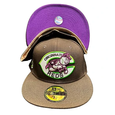 Cincinnati Reds Brown Pro Image Exclusive 1975 Patch Tan Suede Sweatband Purple UV Annual Clearance 59FIFTY Fitted Hat