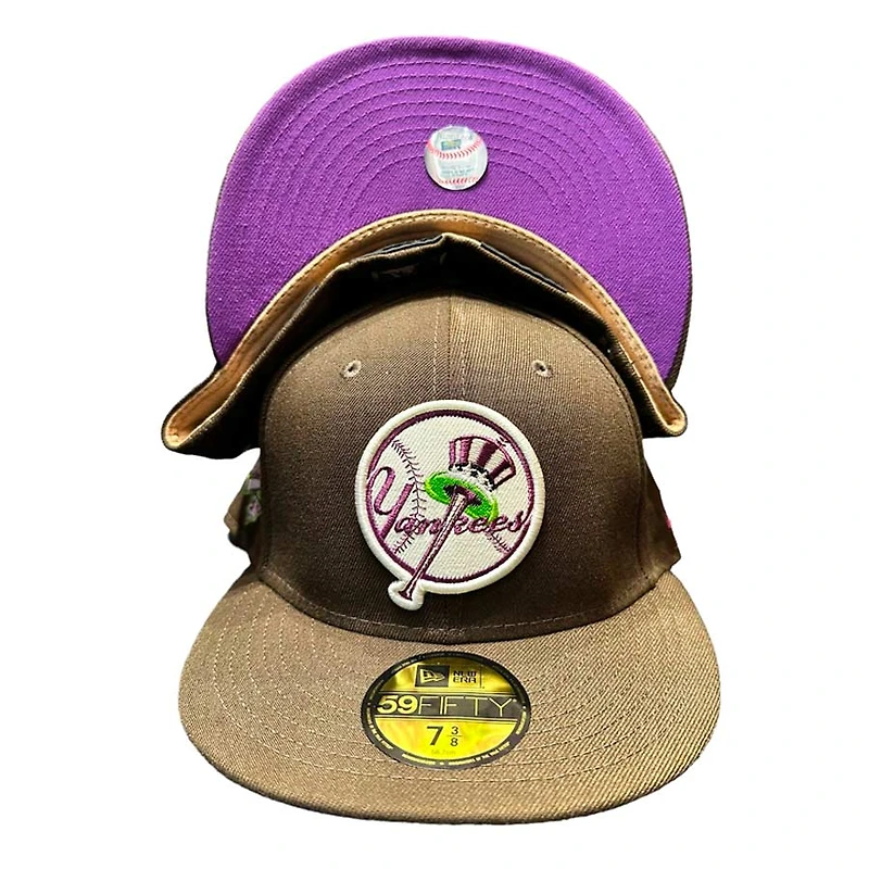 New York Yankees Brown Pro Image Exclusive 1996 WS Patch Tan Suede Sweatband Purple UV 59FIFTY Fitted Hat