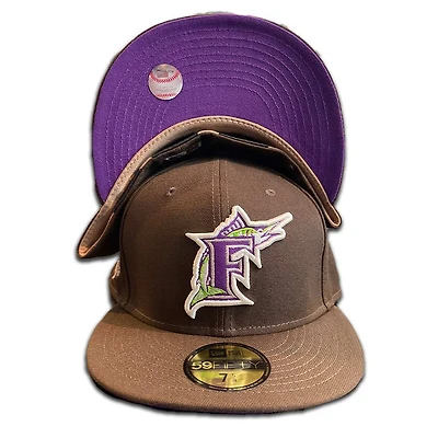 Florida Marlins Brown Pro Image Exclusive 2003 WS Patch Tan Suede Sweatband Purple UV 59FIFTY Fitted Hat