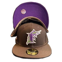 Florida Marlins Brown Pro Image Exclusive 2003 WS Patch Tan Suede Sweatband Purple UV 59FIFTY Fitted Hat