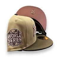 Atlanta Braves Camel Two Tone Script 2021 WS Patch Pink UV 59FIFTY Fitted Hat