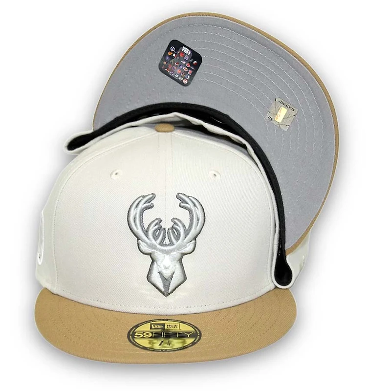 Milwaukee Bucks Stone Two Tone Agave Pack NBA Patch Gray UV 59FIFTY Fitted Hat