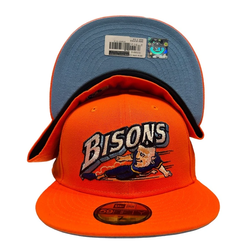 Buffalo Bisons Orange Brimmy Pack International League Side Patch Light Blue UV New Era 59FIFTY Fitted Hat