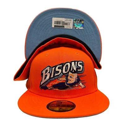 Buffalo Bisons Orange Brimmy Pack International League Side Patch Light Blue UV New Era 59FIFTY Fitted Hat