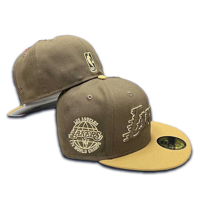 Los Angeles Lakers Brown Two Tone 17x Champs Patch Gray UV NBA 59FIFTY Fitted Hat