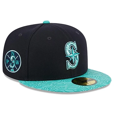 Seattle Mariners Navy Two Tone PNW Patch Teal UV New Era 59FIFTY Fitted Hat