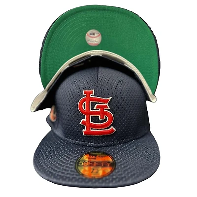 St. Louis Cardinals Navy Pro Image Exclusive BP Mesh Busch Stadium Patch Green UV 59FIFTY Fitted Hat