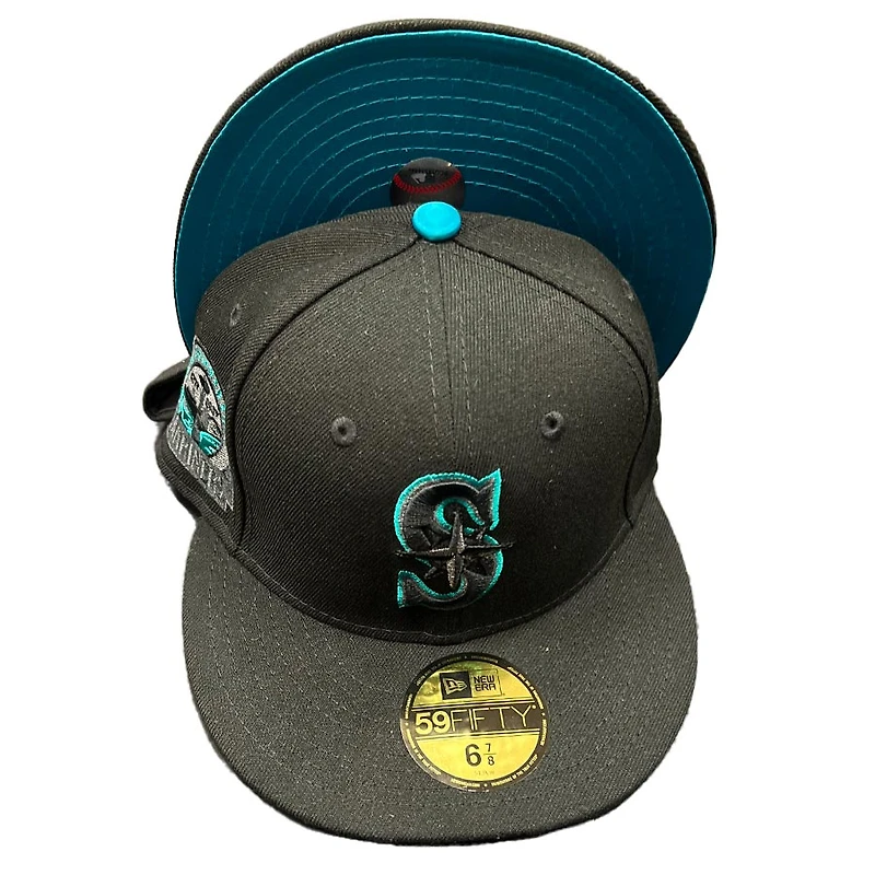 Seattle Mariners Black Pro Image Exclusive 30th Aniv Patch Teal Satin UV 59FIFTY Fitted Hat