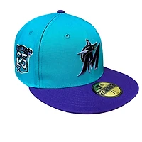 Miami Marlins Teal Two Tone Best Picture Pack 25th Anniversary Patch Lavender UV New Era 59FIFTY Fitted Hat