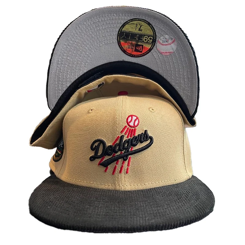 Los Angeles Dodgers Script Vegas Gold Cord Bill 50th Anniversary Patch Gray UV 59FIFTY Fitted Hat