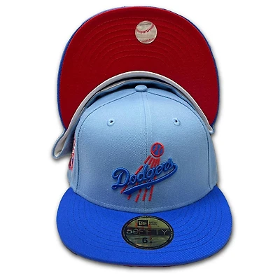 Los Angeles Dodgers Script Sky Blue Royal Two Tone 40th Patch Red UV 59FIFTY Fitted Hat