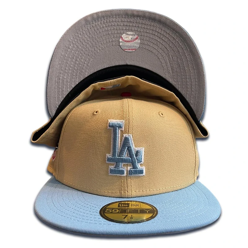Los Angeles Dodgers Vegas Gold Baby Blue 100th Patch Gray UV 59FIFTY Fitted Hat