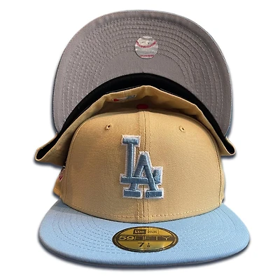 Los Angeles Dodgers Vegas Gold Baby Blue 100th Patch Gray UV 59FIFTY Fitted Hat