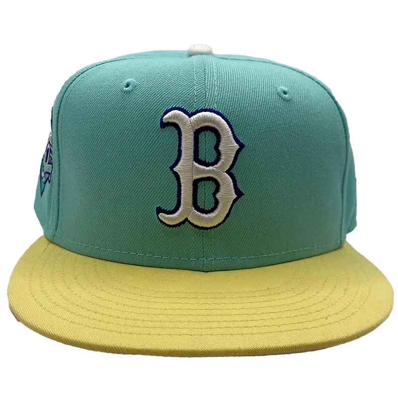 Boston Red Sox Mint and Canary Yellow Groceries Pack 90th Annivesary Patch Pink UV New Era 59Fifty Fitted Hat
