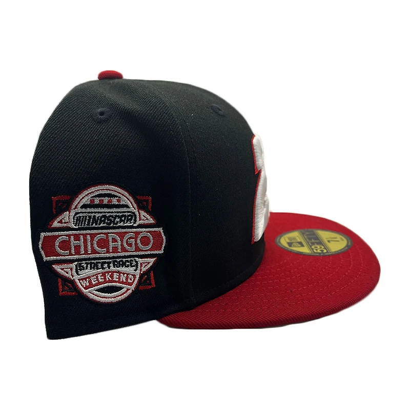 Black Red Two Tone 23 Chicago Nascar Street Race Weekend Patch Gray UV New Era 59FIFTY Fitted Hat
