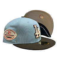 Los Angeles Dodgers Sky Blue Mobster Pack 50th Anniversary Patch Gray UV 59FIFTY Fitted Hat