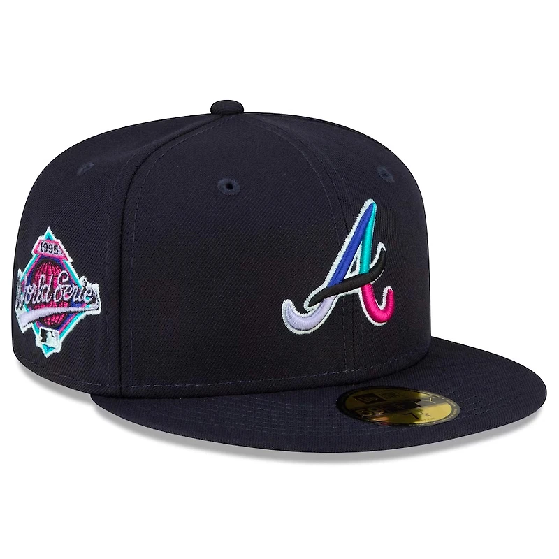 Atlanta Braves Navy Polar Lights 1995 WS Patch Teal UV New Era 59FIFTY Fitted Hat