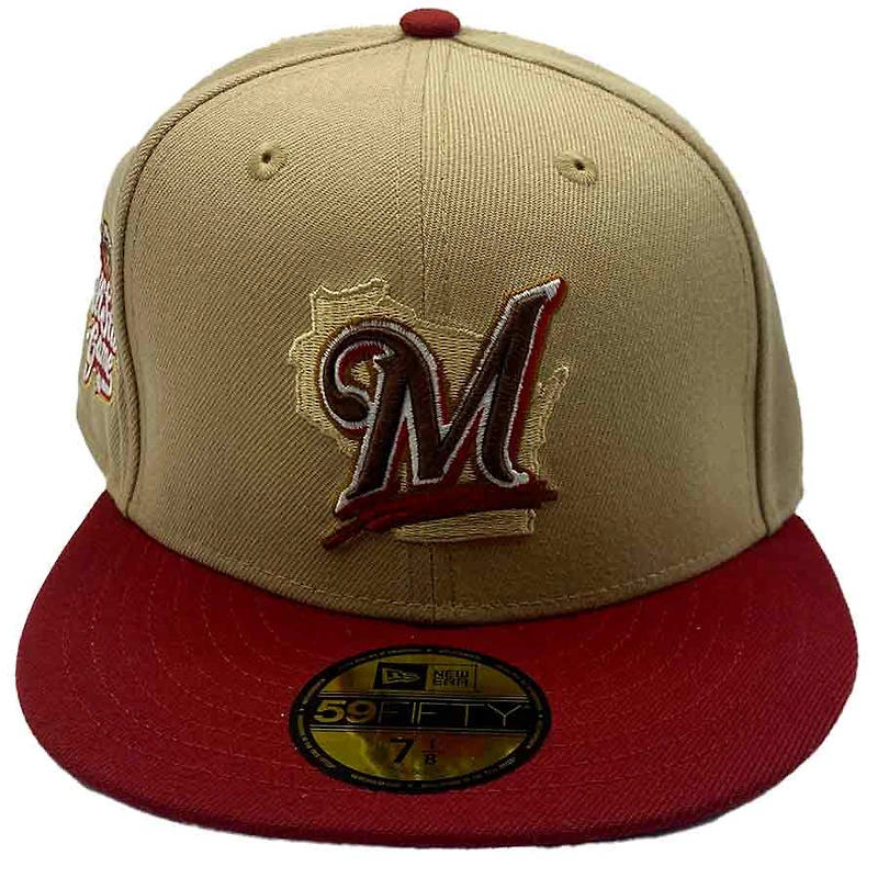 Milwaukee Brewers Khaki and Burgundy MRodd Pack 2002 All Star Game Patch Gray UV New Era 59Fifty Fitted Hat