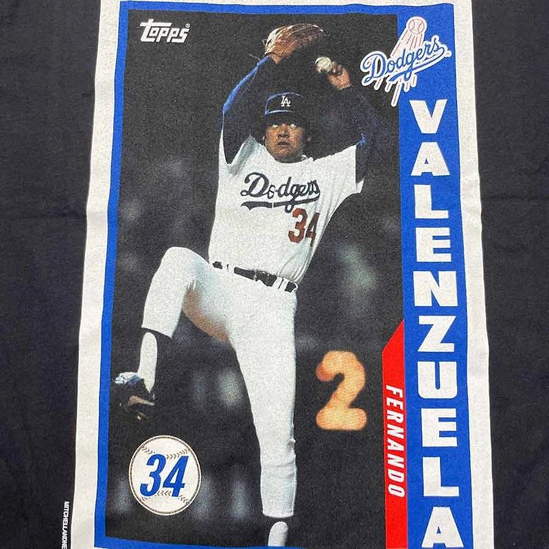 Los Angeles Dodgers Fernando Valenzuela Black Mitchell & Ness x Topps Baseball Card Shirt
