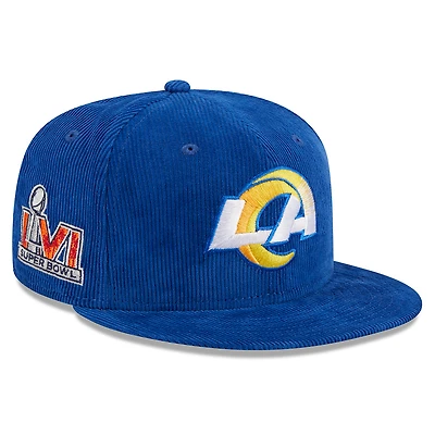Los Angeles Rams Royal Blue Throwback Corduroy SB LVI Patch Gray UV 59FIFTY Fitted Hat
