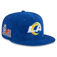Los Angeles Rams Royal Blue Throwback Corduroy SB LVI Patch Gray UV 59FIFTY Fitted Hat