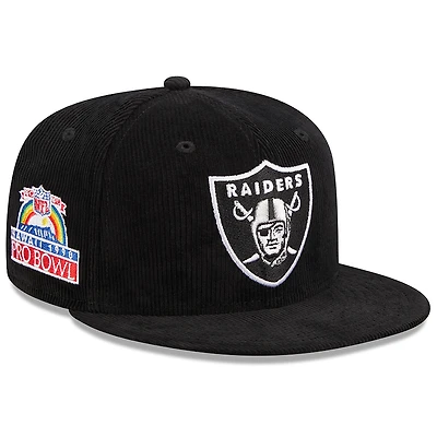 Las Vegas Raiders Black Throwback Corduroy 1990 Hawaii Pro Bowl Patch Gray UV 59FIFTY Fitted Hat