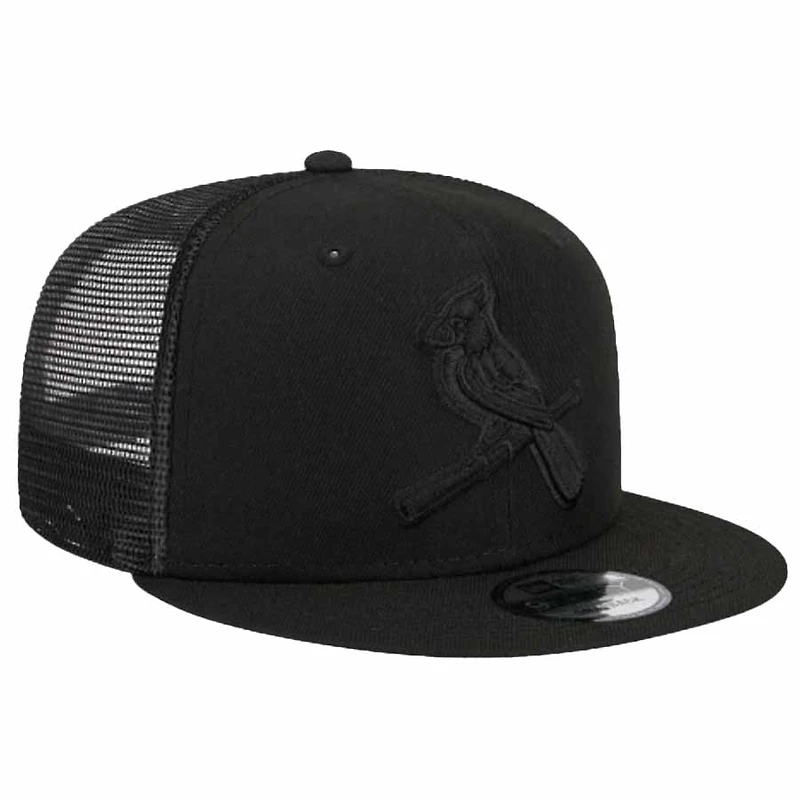 St. Louis Cardinals All Black Old School Logo Trucker New Era 9FIFTY Snapback Hat